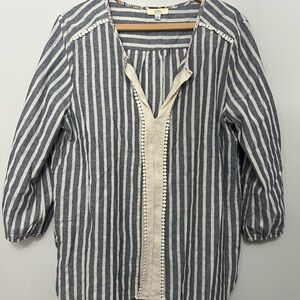 Kori Navy & White Striped Tunic with Cream Trim